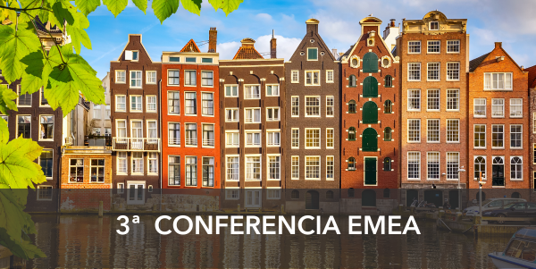 3rd EMEA conference. The background image are the typical Amsterdam buildings next to the river.