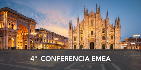 4th EMEA conference in Milan. The background is a picture of the famous cathedral of Milan 