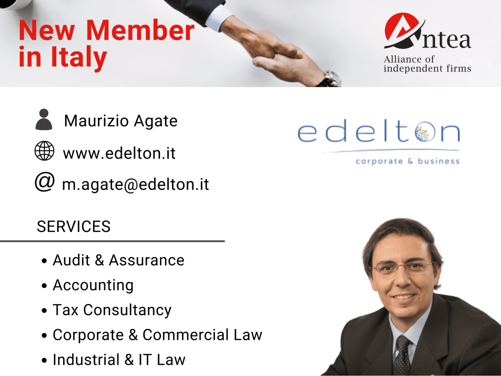 New member in Italy - Edelton. Contact data and services highlights. In the right a photo of the contact partner and the logo